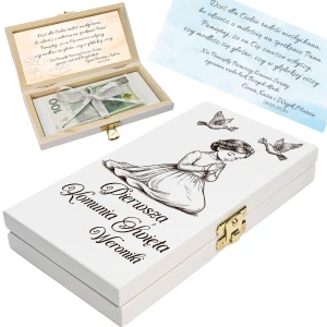 PAMIĄTKA I KOMUNII ŚWIĘTEJ Pudełko na Pieniądze KOMUNIA PREZENT na Komunię