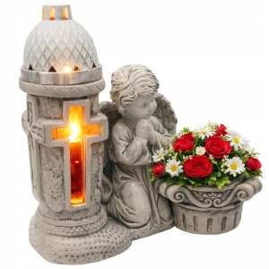 ZNICZ GIPSOWA FIGURKA NAGROBNA Anioł Antracyt LATARENKA GIPS Donica Krzyż