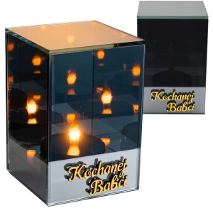 Znicz Lustrzany Lampion 3D z Grawerem Elegancki Ciepłe Światło Dzień Babci