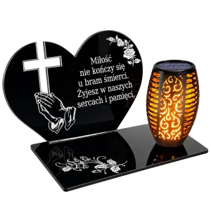 ZNICZ SOLARNY Dedykacją LAMPKA NA Cmentarz Grób Lampion Dłonie LED