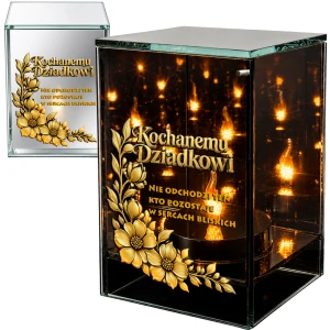 Znicz na Dzień Dziadka Lampion LED Lustrzany Nadruk UV Elegancki 3D