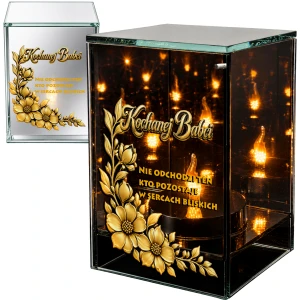 Znicz na Dzień BABCI Lampion LED Lustrzany Nadruk UV Elegancki 3D