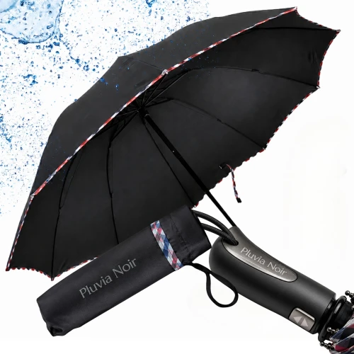 DUŻY PARASOL XXL SKŁADANY AUTOMAT PARASOLKA WODOODPORNA PLUVIA NOIR