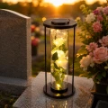 Znicz solarny LED lampion NA GRÓB cmentarz RÓŻA BIAŁA wieczna duży kwiaty