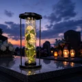 Znicz solarny LED lampion NA GRÓB cmentarz RÓŻA BIAŁA wieczna duży kwiaty