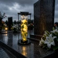 Znicz solarny LED lampion NA GRÓB cmentarz RÓŻA BIAŁA wieczna duży kwiaty