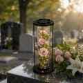 Znicz solarny LED lampion NA GRÓB cmentarz RÓŻA wieczna kwiaty nagrobne