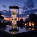 Znicz solarny LED lampion NA GRÓB cmentarz RÓŻA wieczna kwiaty nagrobne