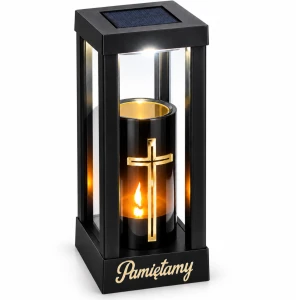 ZNICZ SOLARNY NA GRÓB PAMIĘTAMY NAGROBNY ZŁOTY KRZYŻ ŚWIECA LED 27CM XXL