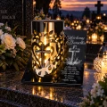 Znicz dla DZIADKA solarny LED na grób metalowy CIĘŻKI DUŻY grawer UV LAMPION