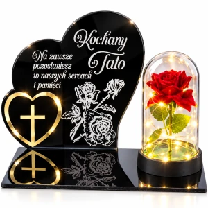 DUŻY ZNICZ LED NA GRÓB DLA TATY OJCA RÓŻA SERCE możliwa PERSONALIZACJA