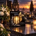 Znicz Solarny na Grób Wieczna Latarenka Statuetka na Cmentarz LED  18 cm krzyż