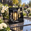 Znicz Solarny na Grób Wieczna Latarenka Statuetka na Cmentarz LED  18 cm krzyż