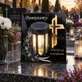 Znicz Solarny na Grób Wieczna Latarenka Statuetka na Cmentarz LED  18 cm krzyż