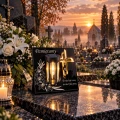 Znicz Solarny na Grób Wieczna Latarenka Statuetka na Cmentarz LED  18 cm krzyż