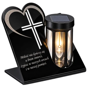 Znicz Solarny na Grób Wieczna Latarenka Statuetka na Cmentarz LED  18 cm krzyż