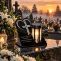 Znicz Solarny na Grób Wieczna Latarenka Statuetka na Cmentarz LED  18 cm krzyż