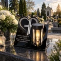 Znicz Solarny na Grób Wieczna Latarenka Statuetka na Cmentarz LED  18 cm krzyż