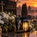 Znicz Solarny na Grób Wieczna Latarenka Statuetka na Cmentarz LED  18 cm krzyż