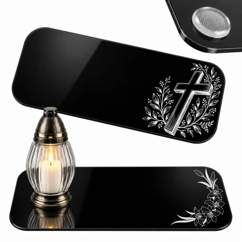 Podstawka Pod Znicze Podkładka na grób 30 x 14 cm Czarna Duża Grawerowana