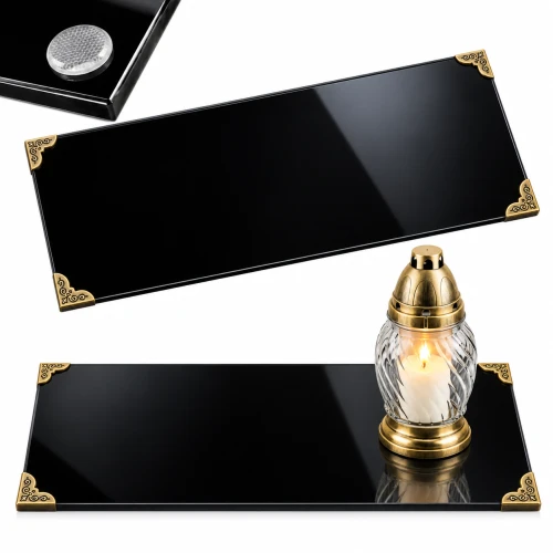 Podstawka pod Znicze na Grób Aluminiowa Czarna 49,5x23 cm Połysk Narożniki