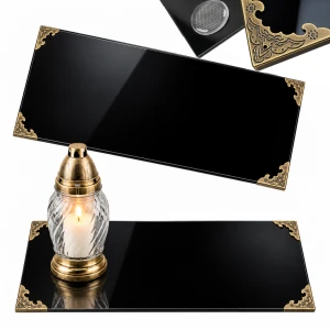 Podstawka pod Znicze na Grób Aluminiowa Czarna 49,5x23 cm Połysk Narożniki