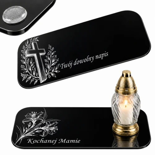 Podstawka pod Znicze na Grób 30x14 cm Czarna Grawer Napis Personalizowana