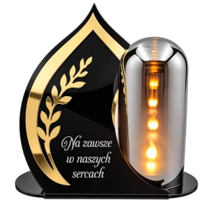Znicz LED Latarenka na Grób Cmentarz Statuetka Czarna Złota Dekoracja