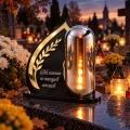 Znicz LED Latarenka na Grób Cmentarz Statuetka Czarna Złota Dekoracja