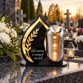 Znicz LED Latarenka na Grób Cmentarz Statuetka Czarna Złota Dekoracja