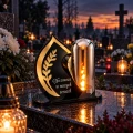Znicz LED Latarenka na Grób Cmentarz Statuetka Czarna Złota Dekoracja