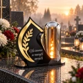 Znicz LED Latarenka na Grób Cmentarz Statuetka Czarna Złota Dekoracja