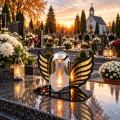 Znicz LED na Grób Skrzydła Anioła Statuetka Cmentarna Lampion