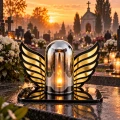 Znicz LED na Grób Skrzydła Anioła Statuetka Cmentarna Lampion