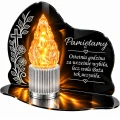 Znicz LED na Grób Cmentarz Statuetka z Krzyżem Grawer Baterie AA Srebrny
