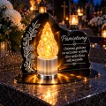 Znicz LED na Grób Cmentarz Statuetka z Krzyżem Grawer Baterie AA Srebrny