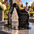 Znicz LED na Grób Cmentarz Statuetka z Krzyżem Grawer Baterie AA Srebrny