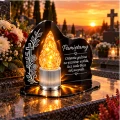 Znicz LED na Grób Cmentarz Statuetka z Krzyżem Grawer Baterie AA Srebrny