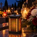 ZNICZ SOLARNY na grób LED Czarny Złoty Ażurowy lampion cmentarny solar