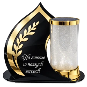 Znicz Solarny LED na Grób Lampa Nagrobna Czarna Złota Dekoracja 2 Tryby