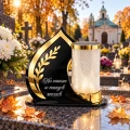 Znicz Solarny LED na Grób Lampa Nagrobna Czarna Złota Dekoracja 2 Tryby