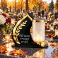 Znicz Solarny LED na Grób Lampa Nagrobna Czarna Złota Dekoracja 2 Tryby