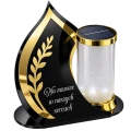 Znicz Solarny LED na Grób Lampa Nagrobna Czarna Złota Dekoracja 2 Tryby