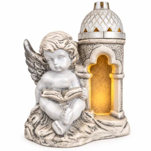 ZNICZ ANIOŁ XXL na GRÓB lampion CMENTARZ nagrobny duży 32cm z aniołkiem