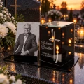 Znicz LED ze zdjęciem Dziadka  grób grawerowany lampion lustro weneckie