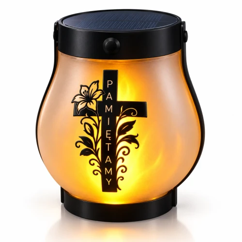 UV-178-W1   Znicz solarny LED na grób lampion z różą i krzyżem ciepłe światło PAMIĘTMY (11).png
