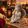Znicz Aniołek na grób z lampką solarną LED figurka nagrobna duży