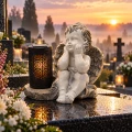 Znicz Aniołek na grób z lampką solarną LED figurka nagrobna duży