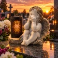Znicz Aniołek na grób z lampką solarną LED figurka nagrobna duży