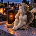Znicz Aniołek na grób z lampką solarną LED figurka nagrobna duży